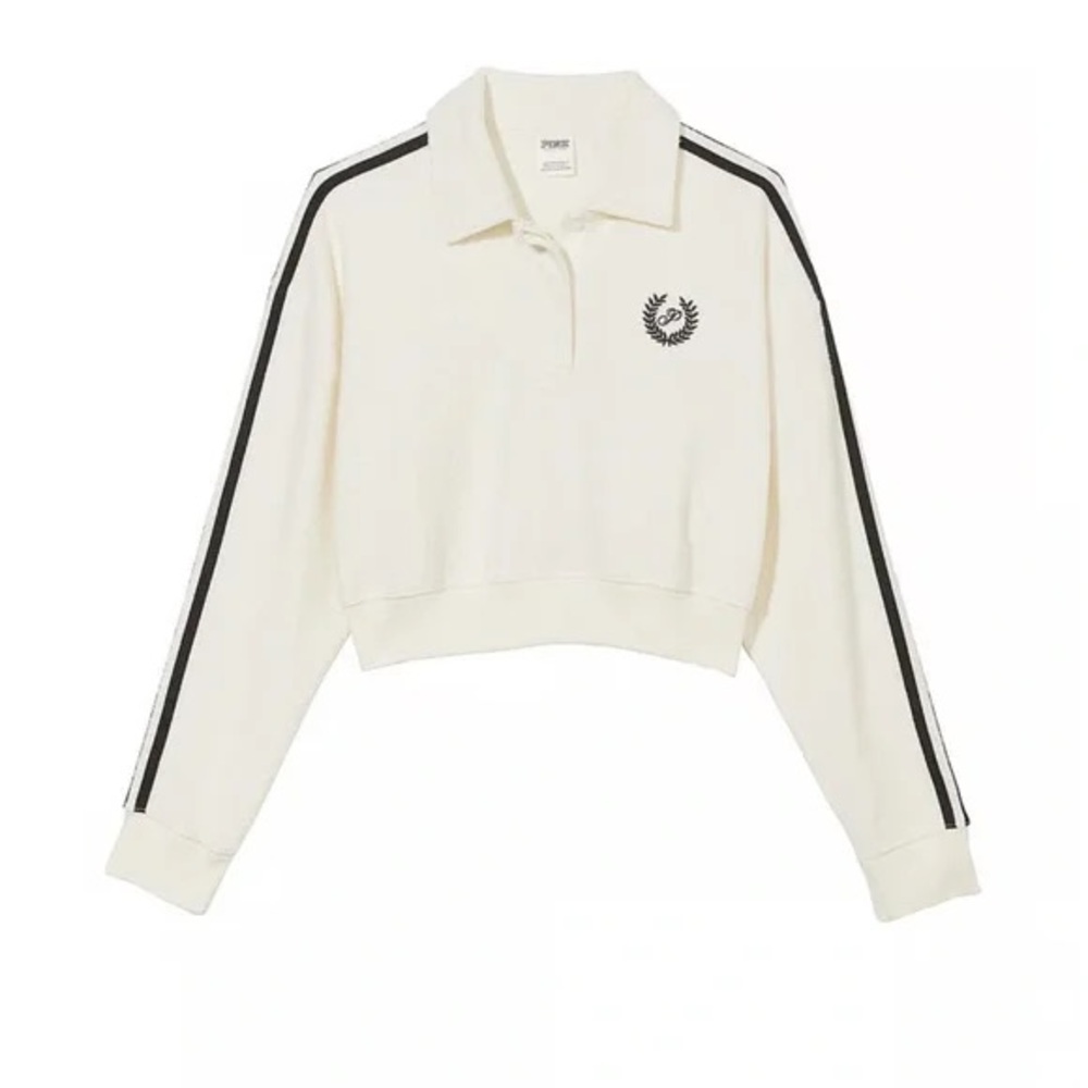 Victoria’s Secret Pink Reverse Fleece Cropped Polo Sweatshirt